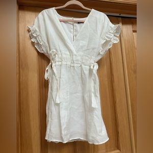 Zara White V-neck Side Tie Mini Dress Womens